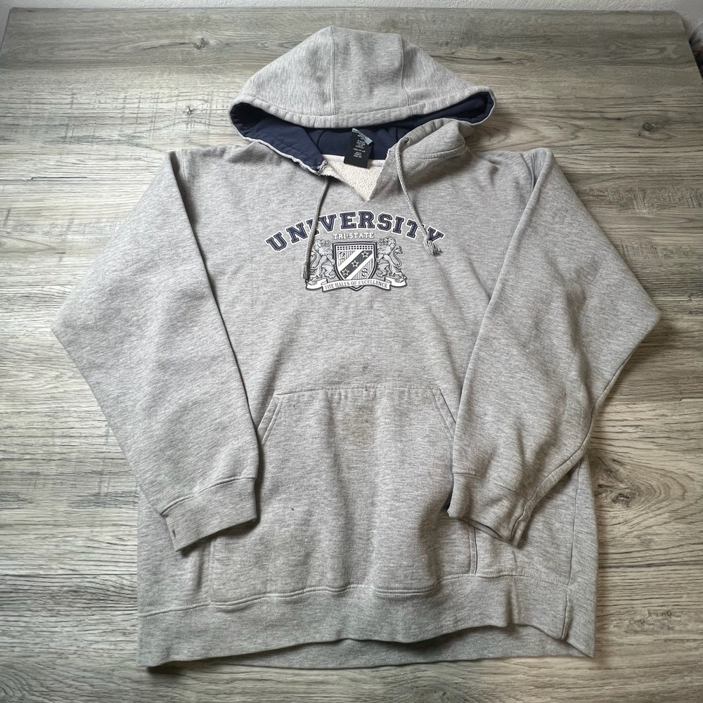 Top Heavy Hoodie Men Large Grey University Tri-State Graphic Pullover Sweatshirt